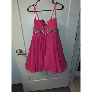 Vintage Night Moves Size 8 Hot Pink Fit & Flare Formal Mini Dress Corset Back